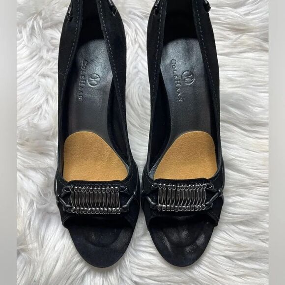 Cole Haan Velvet Peep Toe Pumps Black Size 8.5 - Picture 6 of 8